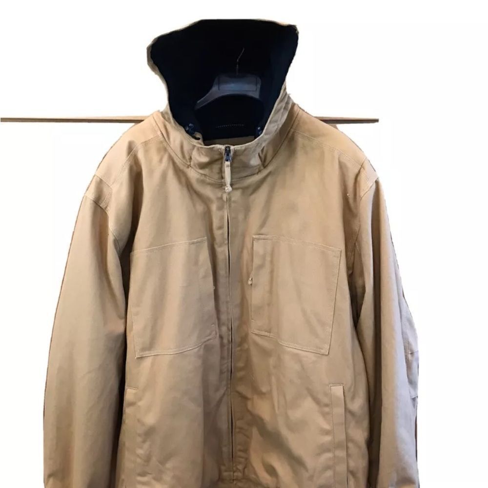 Hawx men hooded camel color work coat zip long sleeve lined pockets